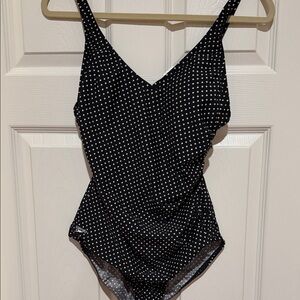 Speedo Black and White Polka Dot One-Piece Swimsuit